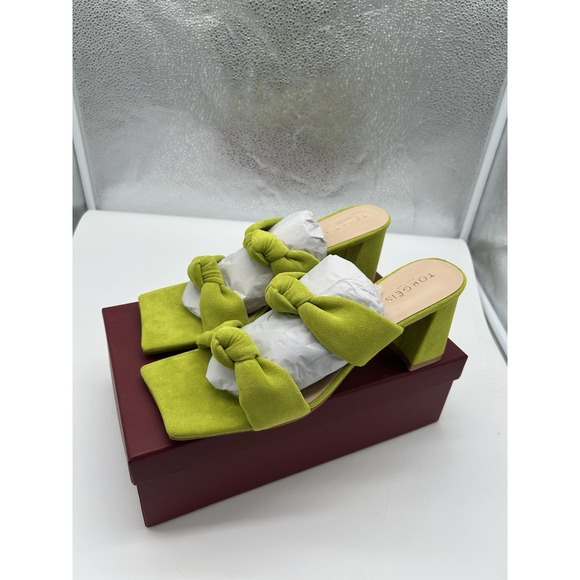 New Torgeis‎ Flamingo Faux Suede Double Knotted Block Heeled Sandals Green Sz 10 - Picture 4 of 9